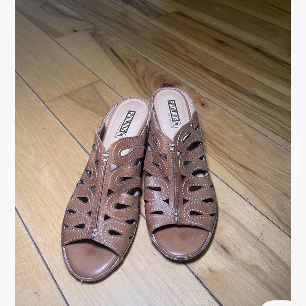 PIKOLINOS Tan 41/9.5 Leather Wedge Slip On Heels